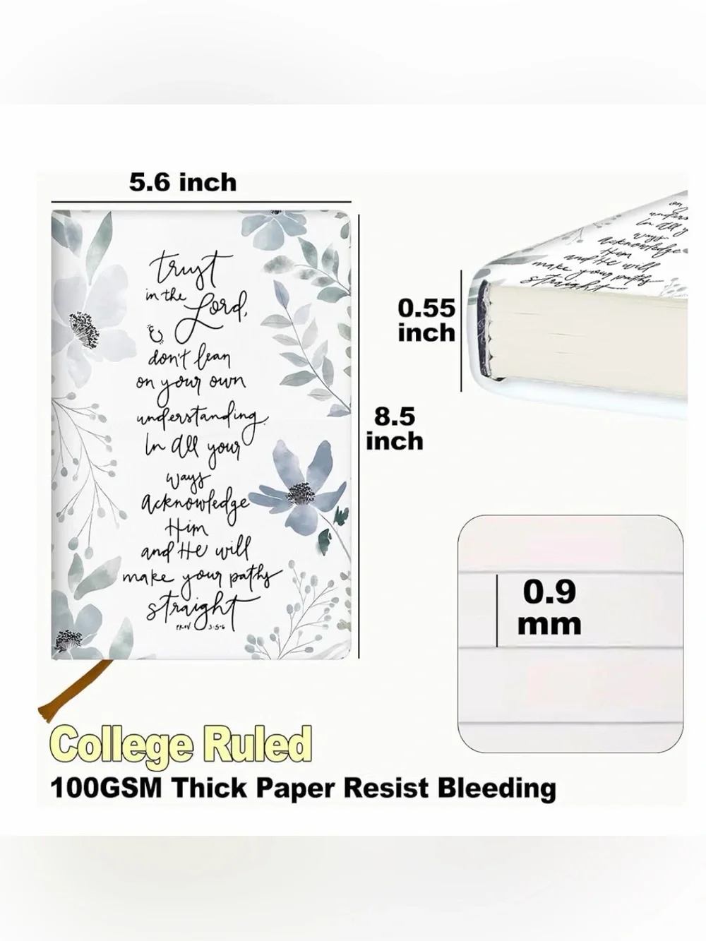 Floral Inspirational Hardcover Journal -Proverbs 3:5-6